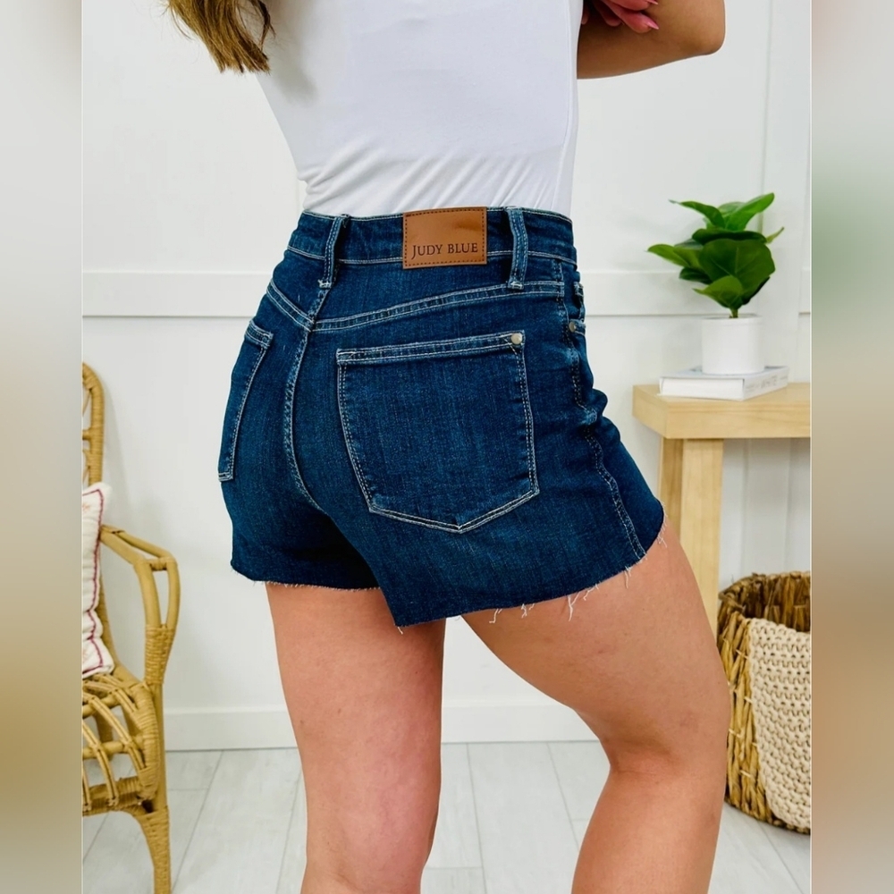 Judy Blue High Rise Dark Wash Criss Cross Crossover Waistband Shorts Various NEW - Picture 12 of 16